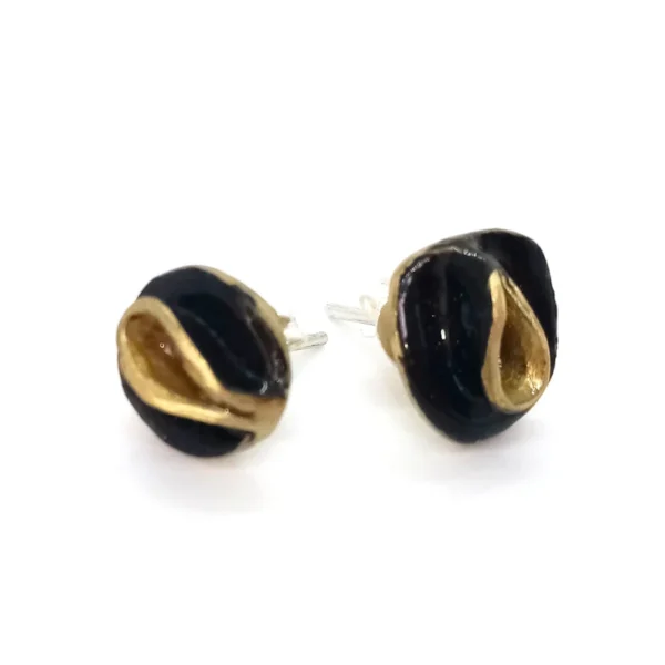Pendientes botón, Pendientes en bronce y plata, Regalos para mujer, Pendientes pequeños, Gaudí, Regalos de aniversario, Pendientes negros - Imagen 3