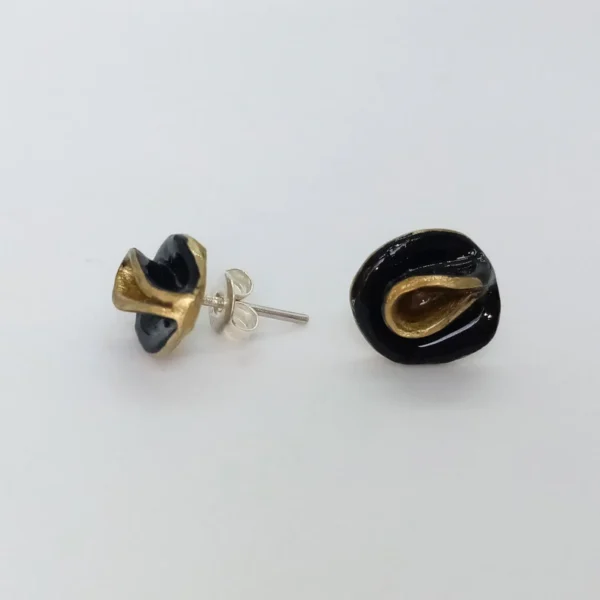 Pendientes botón, Pendientes en bronce y plata, Regalos para mujer, Pendientes pequeños, Gaudí, Regalos de aniversario, Pendientes negros - Imagen 5