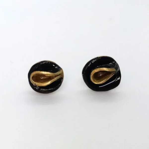 Pendientes botón, Pendientes en bronce y plata, Regalos para mujer, Pendientes pequeños, Gaudí, Regalos de aniversario, Pendientes negros - Imagen 7
