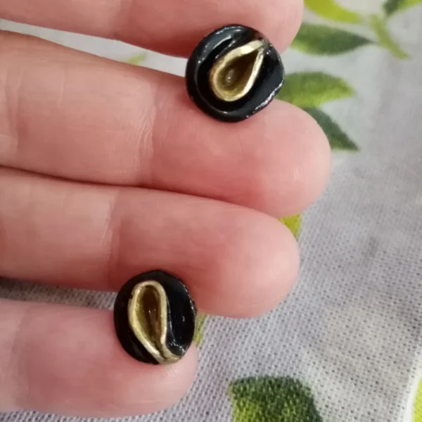 Pendientes botón, Pendientes en bronce y plata, Regalos para mujer, Pendientes pequeños, Gaudí, Regalos de aniversario, Pendientes negros - Imagen 9